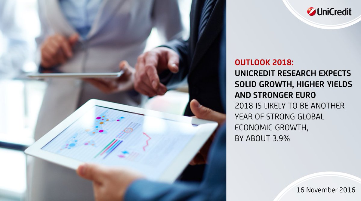 UniCreditEurope's tweet photo. #UniCreditResearch #Outlook2018: 2018 likely to be another year of strong global economic growth by about 3.9%; #EurozoneGDP should grow by about 2.3%; central banks' monetary policies only marginally less accommodative;EUR/USD ending next year around 1.25 https://t.co/ojXJECrHfP https://t.co/UIGs35k1eI