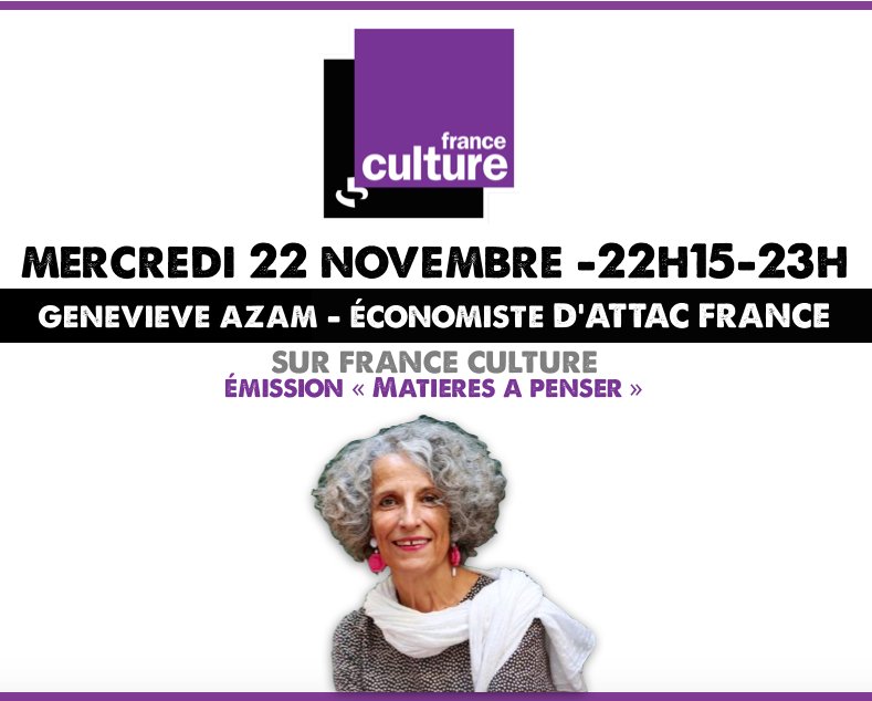Demain soir retrouvez Geneviève Azam dans la nouvelle émission « Matières à penser », de 22h15-23h sur <a href="/franceculture/">France Culture</a> « le Temps des alternatives »