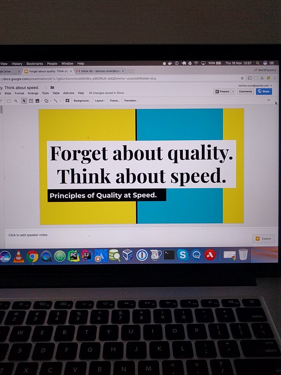 BartSzulc's tweet photo. applying final changes to slides, hope you will join me for a 45 min speed run today @ 17:25 @TestWarez #testwarez2017 https://t.co/nBsm76qDS1