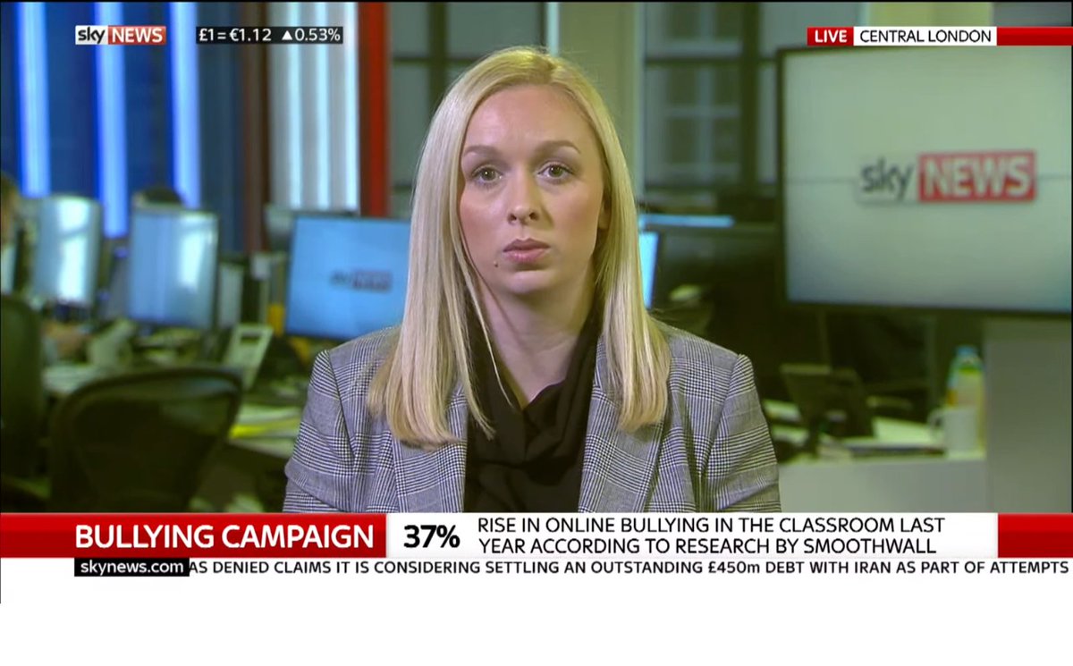 Smoothwall's tweet photo. Our Online Safety Expert @clairelstead was on @SkyNews this morning, discussing our campaign research showing a rise in #cyberbullying in schools #TheDigitalCurriculum #AntiBullyingWeek #onlinebullying https://t.co/1bLDe8zK8H