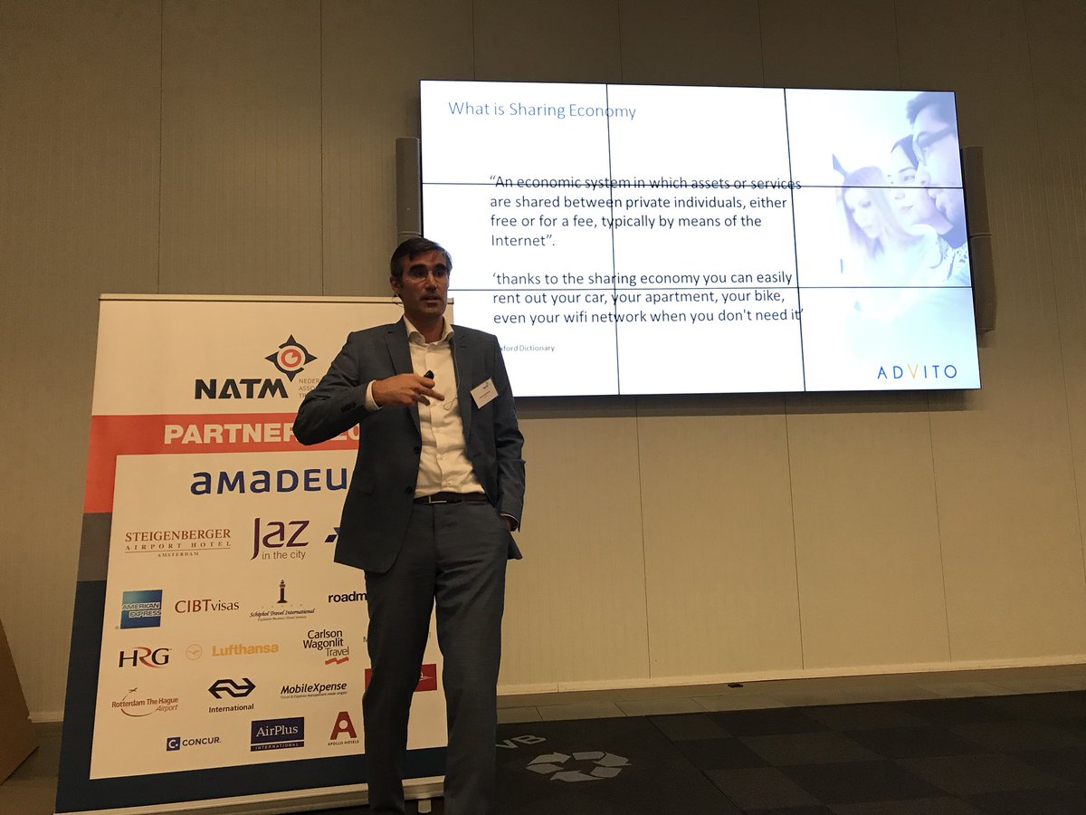 M_vdvelde's tweet photo. Live on stage @JHurkmans from #Advito during @NATM_NL member meeting on Sharing economy #biztravel https://t.co/F7sY7wRjY1