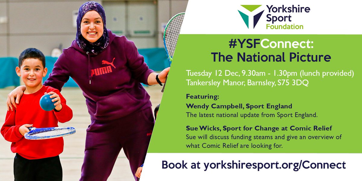YorkshireSport's tweet image. .@Sport_England and @comicrelief will be speaking at #YSFConnect next month. All partners across South Yorkshire and West Yorkshire can attend for FREE. Book now at yorkshiresport.org/connect