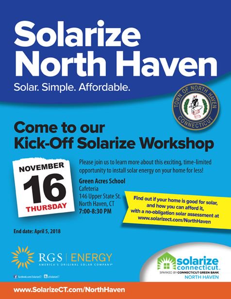 SolarizeCT's tweet image. Thinking of going solar? Check out the North Haven Solarize kick-off workshop tonight at 7 pm at Green Acres School, 146 Upper State Street, North Haven or sign up at for a free solar evaluation of your home at bit.ly/2ACVoHz.