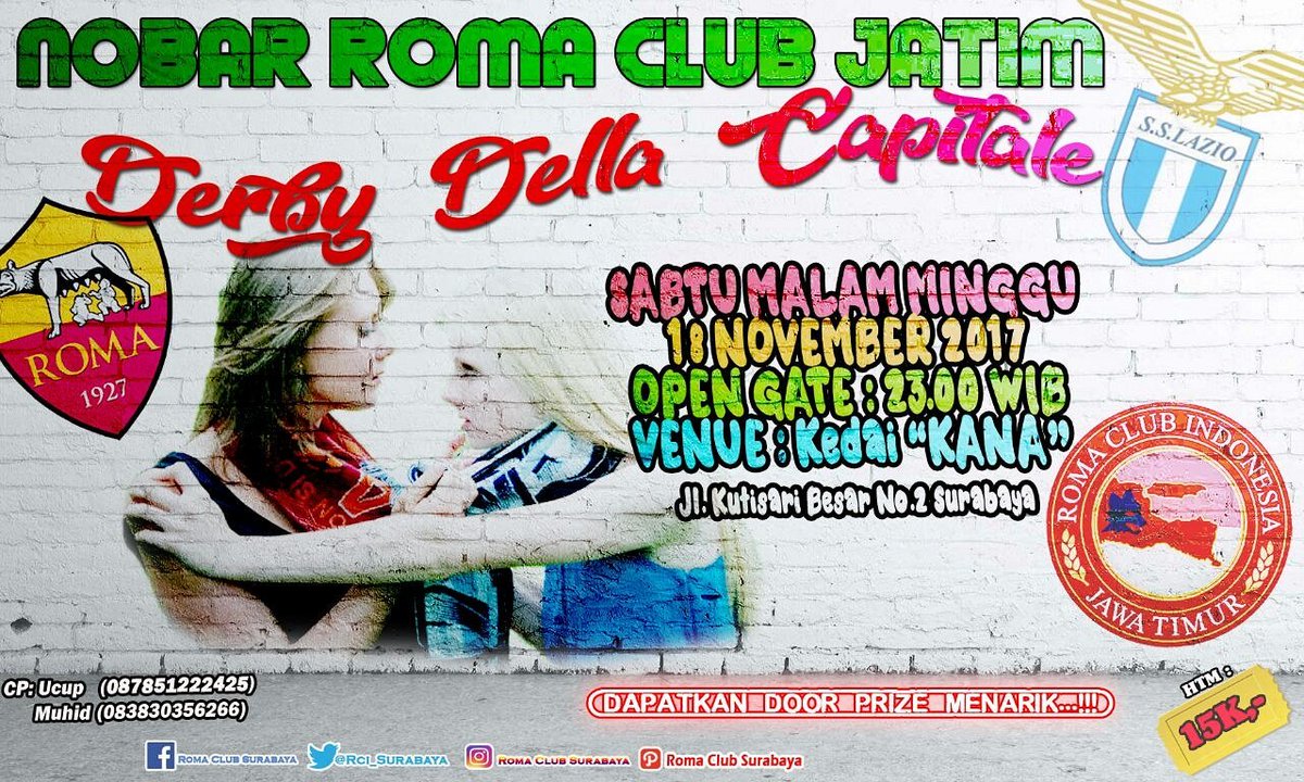 Nobar <a href="/RCI_Surabaya/">Romanisti Surabaya</a> brg RCI Jawa Timur..

Sabtu, 18 Nov 2017
open gate 23:00 WIB
Htm 15rb

Ramaikan y rweekkk..

Cc: <a href="/M_muhid15/">Muhid</a> <a href="/RomaIndonesia/">Roma Club Indonesia</a>