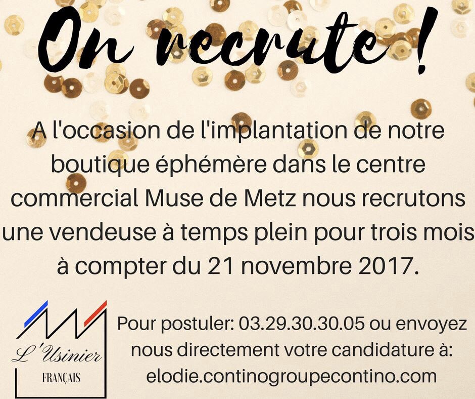 LusinierFR's tweet photo. On recrute ! #BalanceTonCV #Recrutement #POPUP #store #Metz #centrecommercial #MUSE https://t.co/2UJHcaWJ01