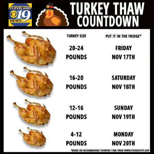 Chart For Thawing Turkey