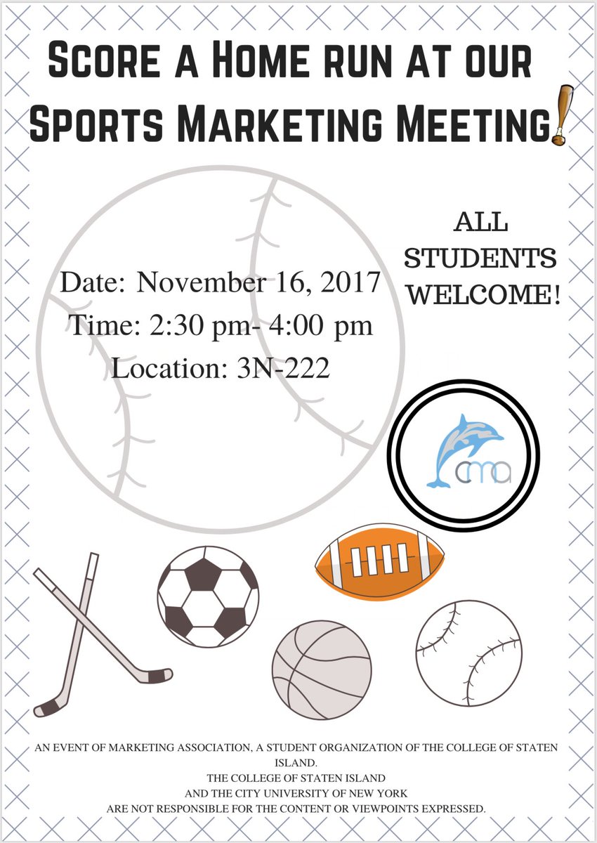 Today, we will discuss how marketing is incorporated in sports teams, players, events and more. Come swing on by @ 2:30 in room 222.