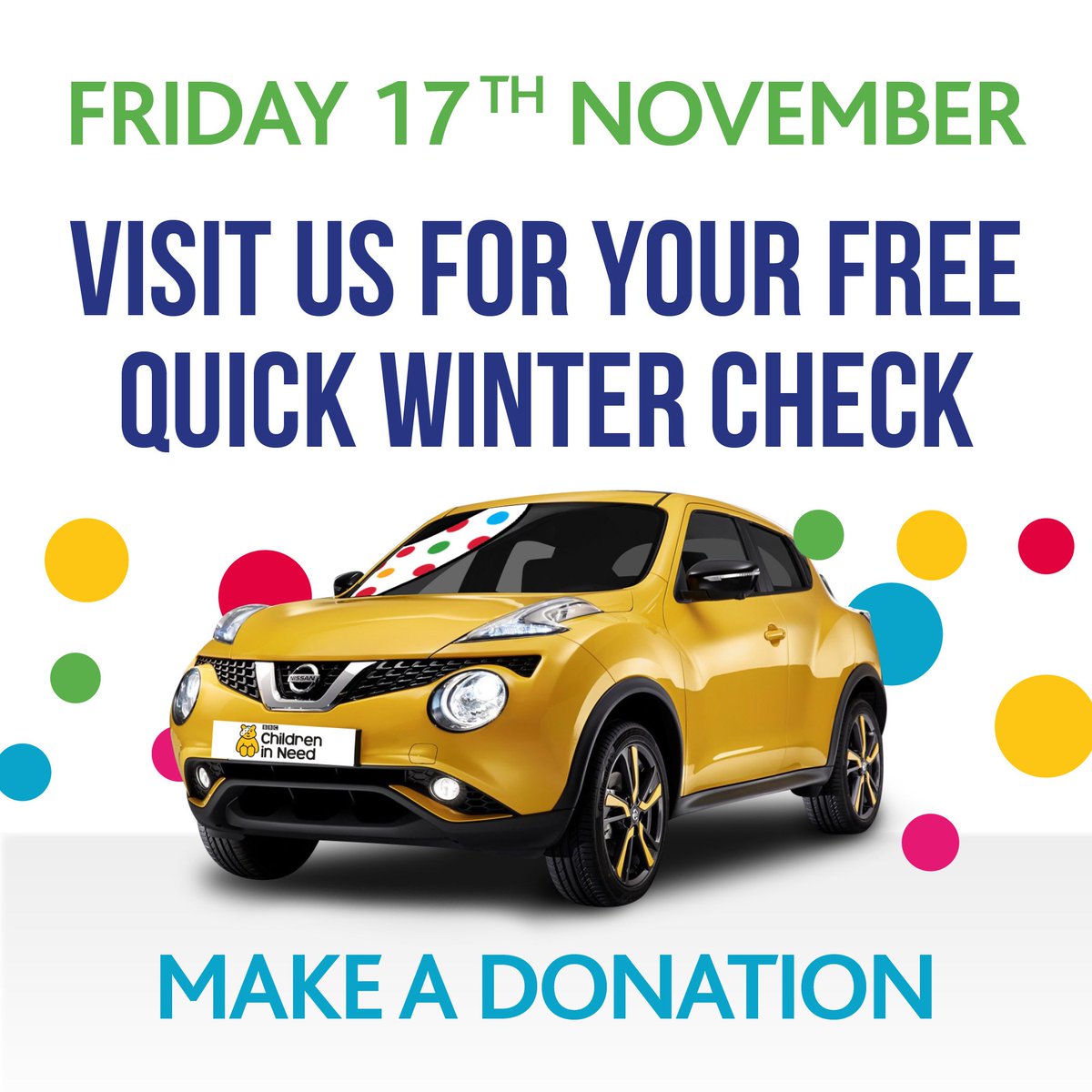 Visit us tomorrow for a mini winter check &amp; windscreen wash for a donation to Children In Need! #bbccin #CiN #fundraising