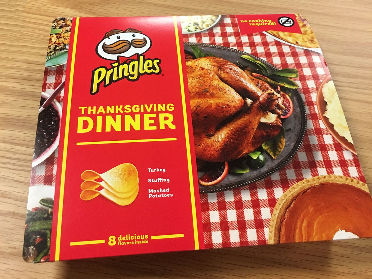 foodandwine's tweet photo. We tasted Pringles' limited-edition Thanksgiving dinner, the entire holiday meal in chip form. Here's how that went: https://t.co/GxgsCxycEt https://t.co/nKHBO7IoO1