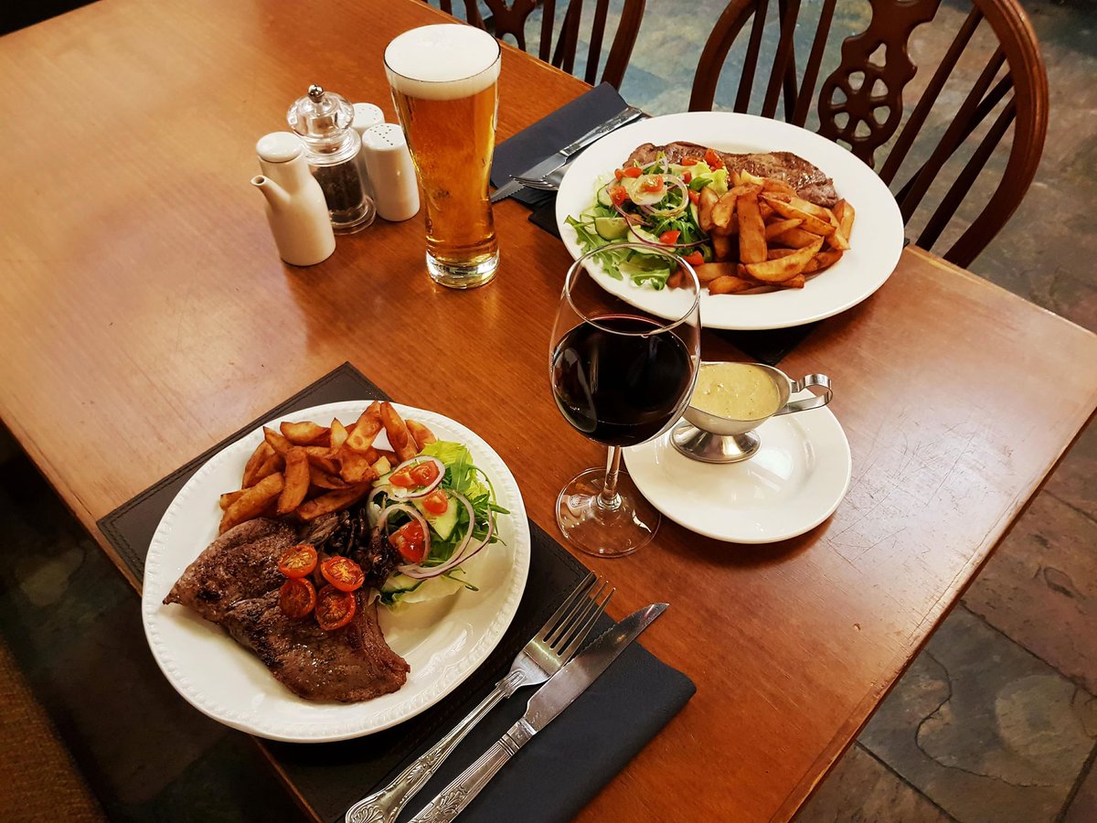 Steak &amp; a pint, or glass of wine...every thursday 8oz rump £12.95 10oz sirloin £18.50 14oz gammon £12.95