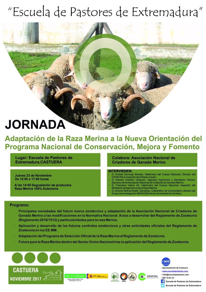 La Escuela de Pastores de Extremadura acoge en sus instalaciones las JORNADAS para...

✅... la Adaptación de la Raza Merina a la Nueva Orientacion del Programa Nacional de Conservación, Mejora y Fomento✅🐏🐏🐏

▶️Para más info en:             escuelapastores.com