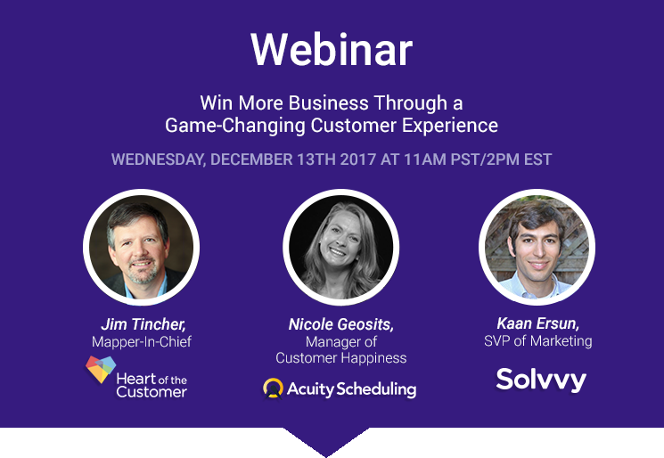 solvvyinc's tweet photo. Learn how customer experience #CX can improve your bottom line. Join @jimtincher, CEO of HeartoftheCustomer, @kaanersun, SVP of Solvvy and @AcuityNicole, Customer Happiness Manager of Acuity Scheduling in an exclusive #solvvywebinar. Register Now: https://t.co/F93BYHLNnP https://t.co/57Rab2t61c