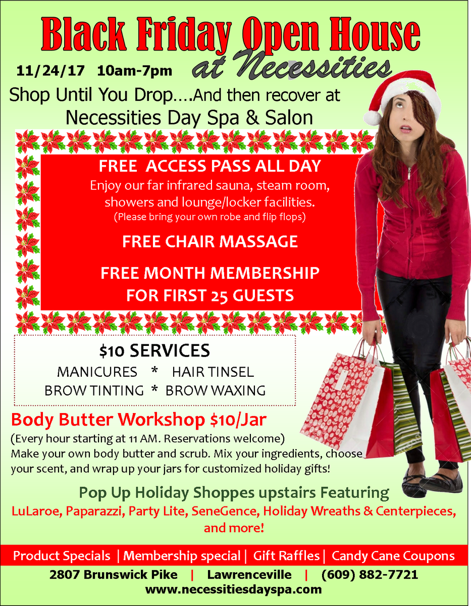 NecessitiesSpa's tweet photo. #lawrencevillenj #princetonnj #njsalonandspa #BlackFriday2017 #openhousenj #njspa #njsalon #njmassage #quakerbridgemall #princetonshopping #hamiltonnj #robbinsvillenj #allentownnj #yardvillenj #mercercounty #hopewellnj #centraljersey #blackfridaydeals https://t.co/NWfhrM0EU3