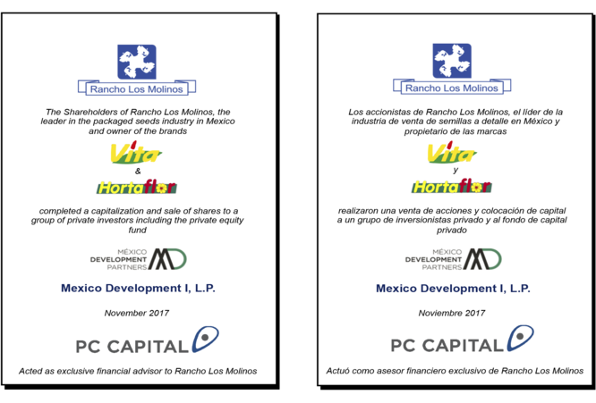 PC Capital Management, through its Mexico Development I, L.P. private equity fund, announced that it has completed an investment in Distribuidora Rancho Los Molinos S.A. de C.V. in exchange for 30% of the Company’s shares #AMEXCAP #LAVCA #impactinvesting 
lavca.org/tags/rancho-lo…
