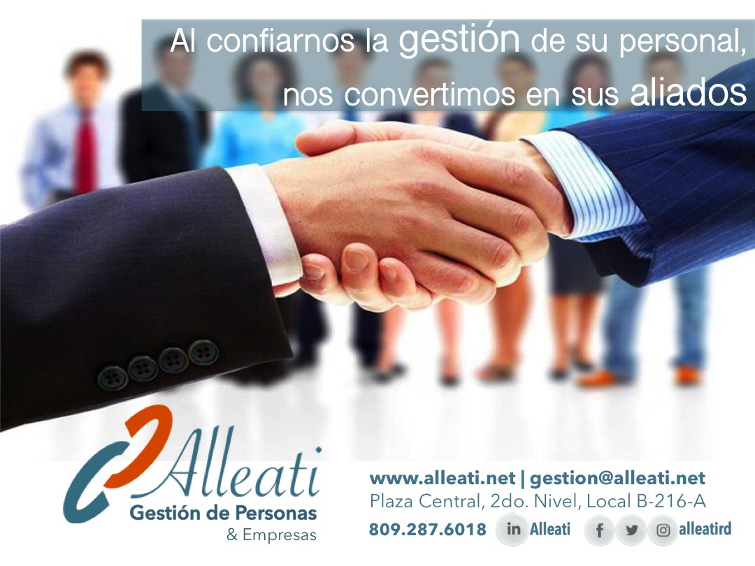 plazacentral_rd's tweet photo. Una firma de Outsourcing para Mipymes, su principal servicio es la Gestión de Personas (Gestión Humana). @alleatird #PlazaCentral https://t.co/qwwN2OSL7A