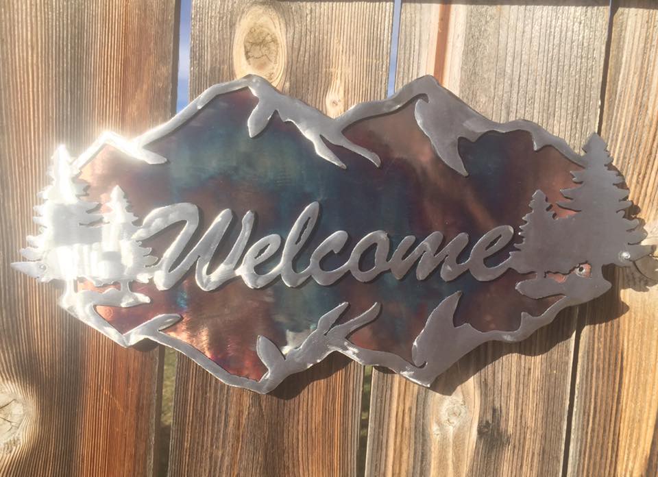 magicnmetal's tweet photo. 2D Welcome Sign with Reflecting Mountains and Trees, rainbow with a silver over lay. #mountains #Colorado #cabindecor #trees #welcomesign #housewarming https://t.co/TinWGgILa8