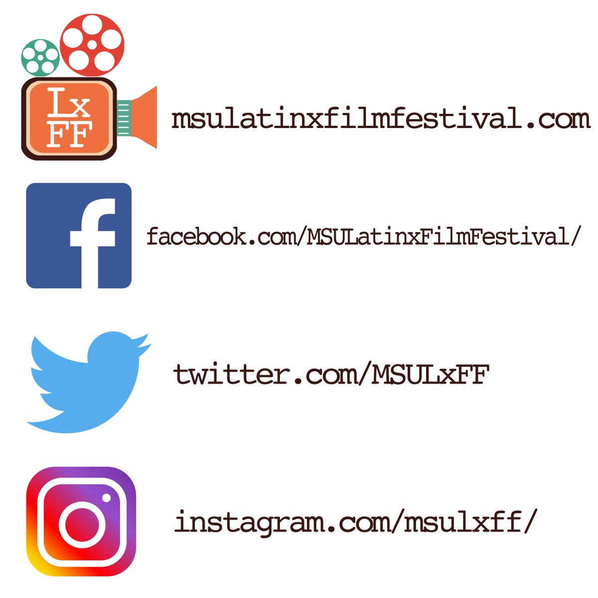 MSULxFF's tweet photo. Follow us on our other social media accounts for more updates, events, and locations. #msulatinxfilmfestival #msulxff #filmfestival #latinamericanfilm #latinamericanmovies #pragda #spanishfilmclub https://t.co/eNvmOwtHR6