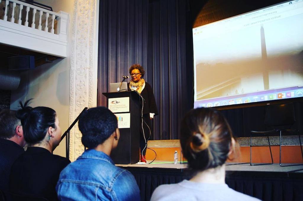Spacejunc's tweet photo. Claudia Rankine delivering her Denver Talks keynote at Metro. #vscocam #denvertography #dnvrcolorado #denvertalks https://t.co/Oi37j73S67
