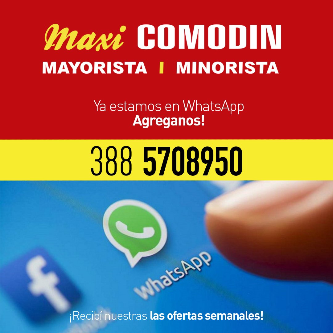 supercomodin's tweet photo. ¡Ahora estamos aún más cerca! Estamos en WhatsApp!
Recibi nuestras ofertas en tu celular!
Si queres estar informado de nuestras nuestas ofertas de #MaxiComodin y #SupermercadosComodin ENVIANOS UN MENSAJE AL 388 5708950
SUMATE! https://t.co/vCPMY9Cww7