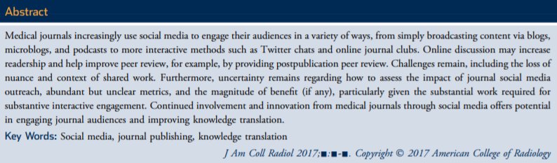 epmonthly's tweet photo. my editorial: Medical Journals in the Age of Ubiquitous Social Media [free!] in @JACRJournal @MDaware https://t.co/Ccoleg0RDA -ST https://t.co/vzP2I82lWR