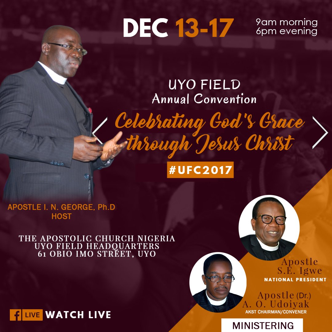 TacUyoField's tweet photo. Wherever you are!
Whoever you are!

The great ensemble is here...

Prepare to join us in God's presence this December for a divine convocation. It's the 16th Uyo Field Convention of The Apostolic Church Nigeria.
#UFC2017 https://t.co/376T1T8IXy