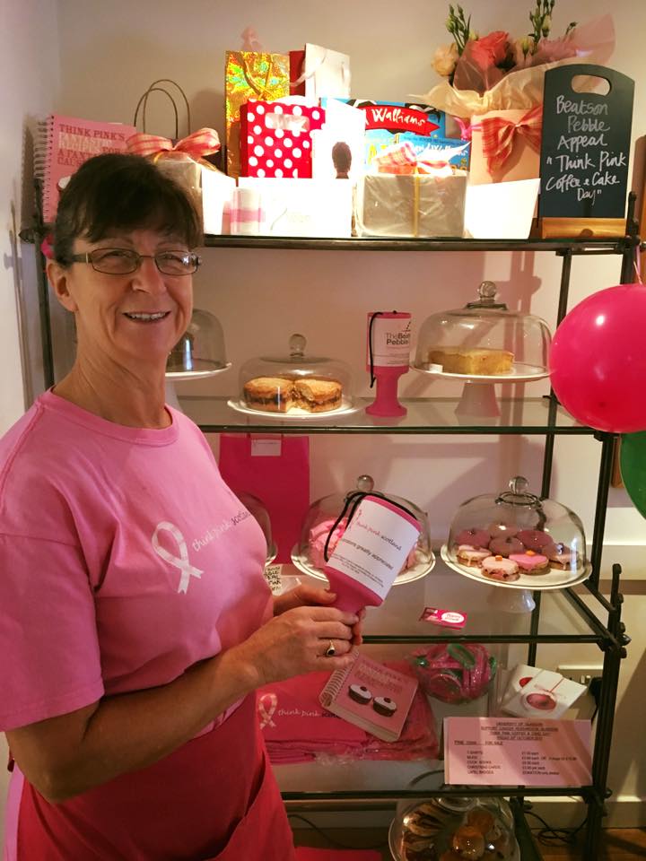 ThinkPinkScot's tweet image. Thank you so much to Mags and the team at Town &amp;amp; Country Designs coffee shop in Killearn, who raised £750 from their pink themed fundraising day last month!
