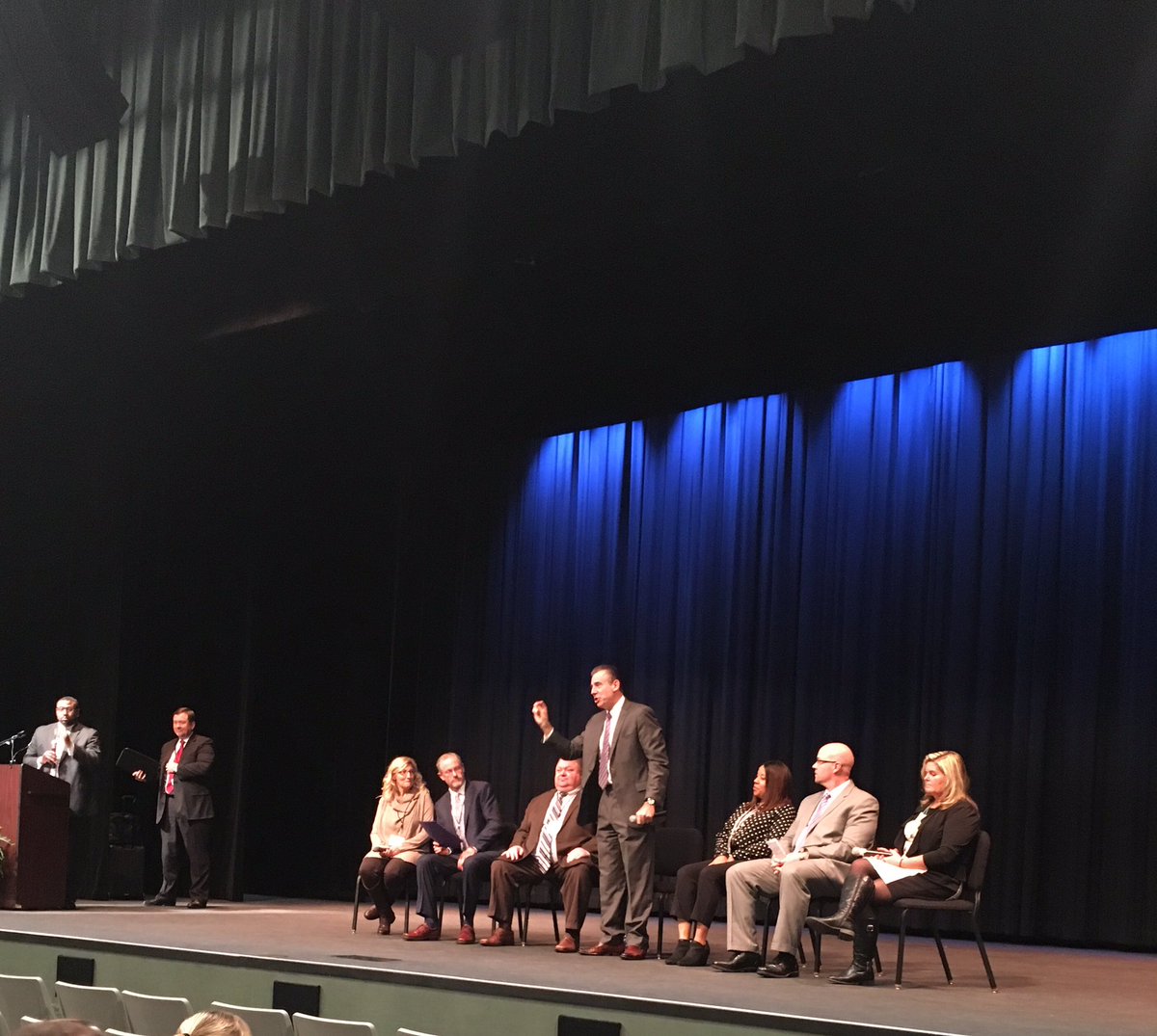 Scogginskk's tweet image. Principal panel with Todd Whitaker, Tim Harwell representing SCHS and BCS #moreteaching-lesstelling #growingstudents