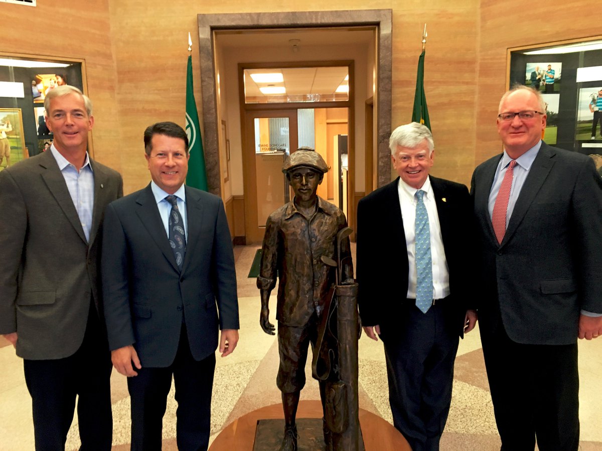 ouimetfund's tweet photo. The Fund visited Golf, IL this week to meet our friends at the Evans Scholars Foundation/@WGAESF! The topic of discussion: how our orgs continue to honor the legacies of Chick Evans & Francis Ouimet though helping kids who #WorkInGolf achieve a college education! #OuimetFund https://t.co/1WEEVQ9vP5