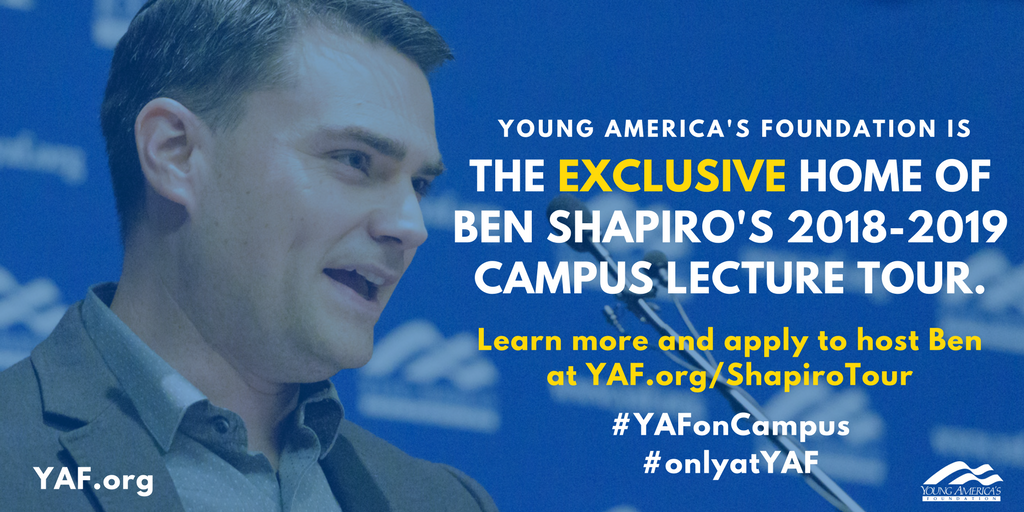 yaf's tweet photo. Young America’s Foundation is excited to announce an exclusive nationwide partnership with @benshapiro! Learn more at https://t.co/CF0pZNPc1w
#YAFonCampus #onlyatYAF https://t.co/RkjWF9Aod0