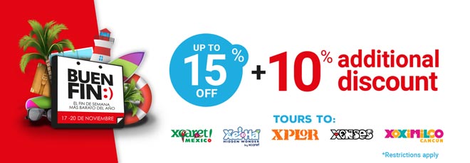 mycancuntours's tweet photo. Discover the beauty of Xcaret, Xel Ha, Xplor, Xenses and Xoximilco with Buen Fin deals up to 15% off PLUS a bonus 10% off! #BuenFin2017 #Cancun #travel https://t.co/NyIEUW6jx4