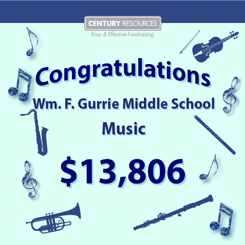 CenturyResource's tweet image. Congratulations Wm, F. Gurrie Middle School Music Department on your successful FUNDRAISER!!! #CenturyResources #FUNdraisingPros