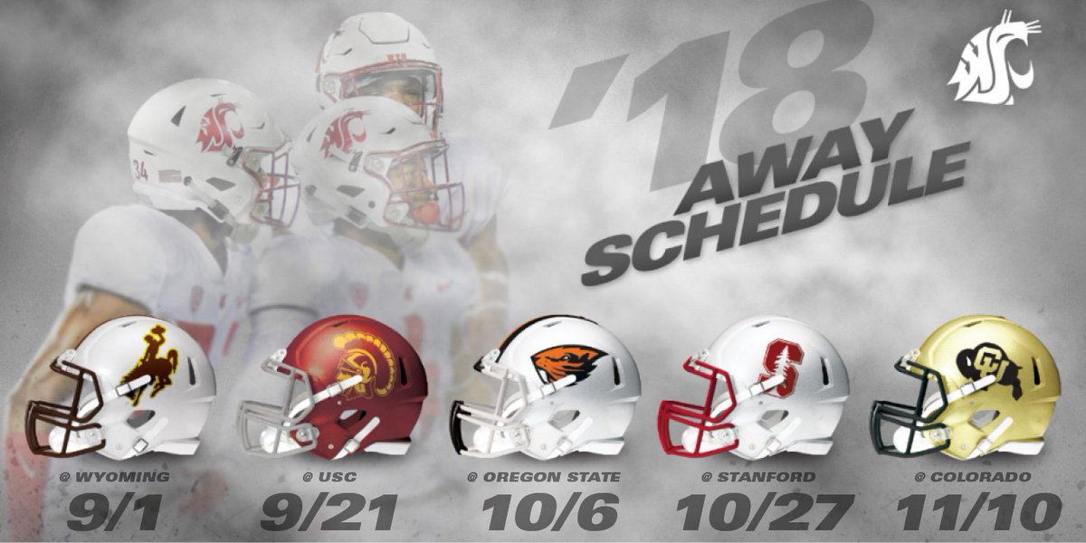 WSUCougarFB's tweet photo. Our 2018 schedule has been announced! Excited to have 7 home games in Martin Stadium for the 3rd straight season! 
#GoCougs https://t.co/9TeDHN1Omv