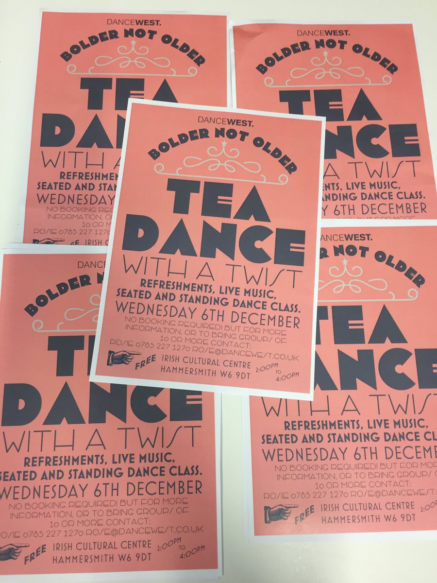 DanceWest1's tweet photo. Delighted to announce 'Tea Dance wth a twist' Wed 6 Dec 2pm #FREE Live music, cake & dance classes led by professional dancers #Hammermsith https://t.co/UxbugJVAJ9
