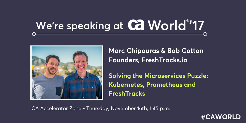 CAinc's tweet photo. Don't miss @FreshTracksio session on advanced monitoring for #containers. @mchipouras @bob_cotton #Kubernetes #Prometheus #CAWorld https://t.co/EHZokOUUjc