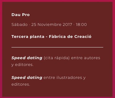 MeepleMonkey's tweet photo. Se Buscan autor@s e ilustrador@s para cita de 5 minutos con editoriales y lo que surja!
Prepárate para el Speed Dating durante el @DAUBarcelona. El Sábado 25 de noviembre de 18 a 19 h.
Para más información aquí. ;)
#daupro #Dau17 #Barcelona #juego #autor #ilustrador @oriolcomas https://t.co/4kNLWgCVMy