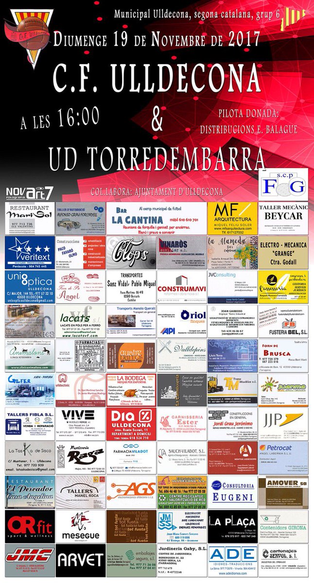 Diumenge us esperem a tots al partit, l’equip necessita el suport per a continuar en el bon rendiment, no falteu al Municipal amb la visita del Torredembarra. Al descans sorteig mensual. Força CF Ulldecona !!!