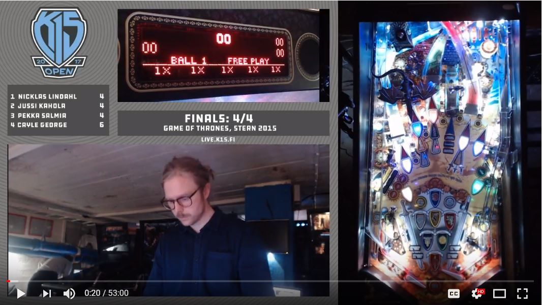 k15pinball's tweet image. #K15Open 2017 finals, game 4/4, Game of Thrones. Four Kings (OPT, IA, SUI &amp;amp; CJG), One Throne. youtu.be/xh7Jexp5mLc #pinball