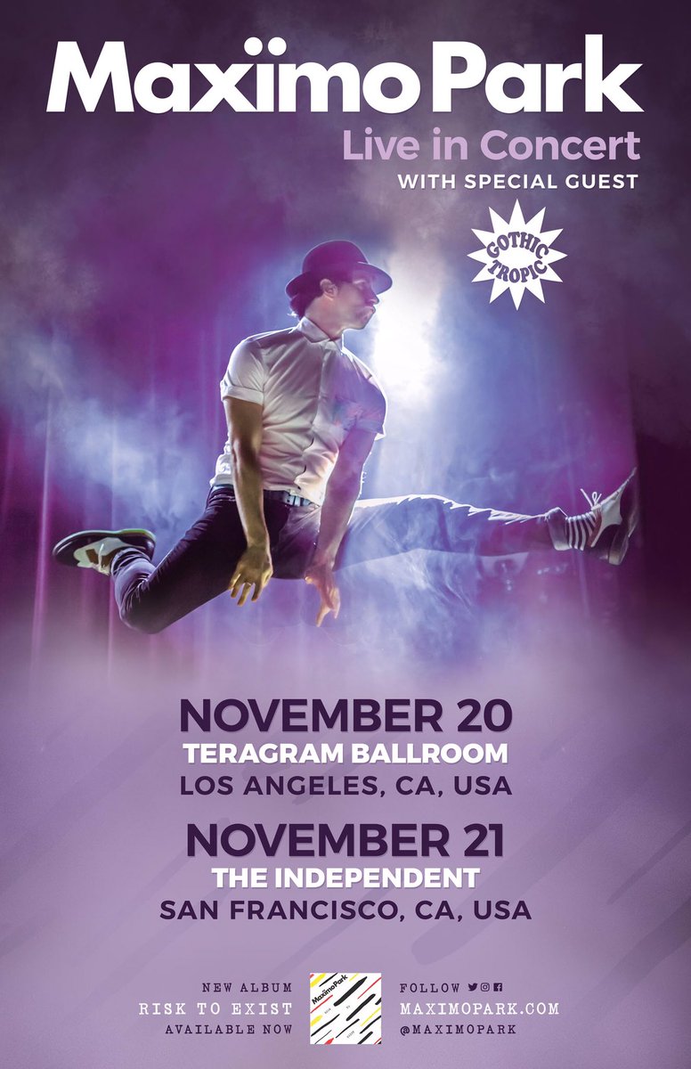 kspc's tweet photo. WIN TODAY! Win tickets to @maximopark & @GothTropNonStop at @TeragramLA on The Weather Report w/ DJ Dusty Clouds! Tune in TODAY 12pm-2pm! #maximopark #gothictropic #kspcradio #teragramLA #dustyclouds #theweatherreport #losangeles #livemusic
https://t.co/lGmrKZ66D6 https://t.co/QahTZOqyIm