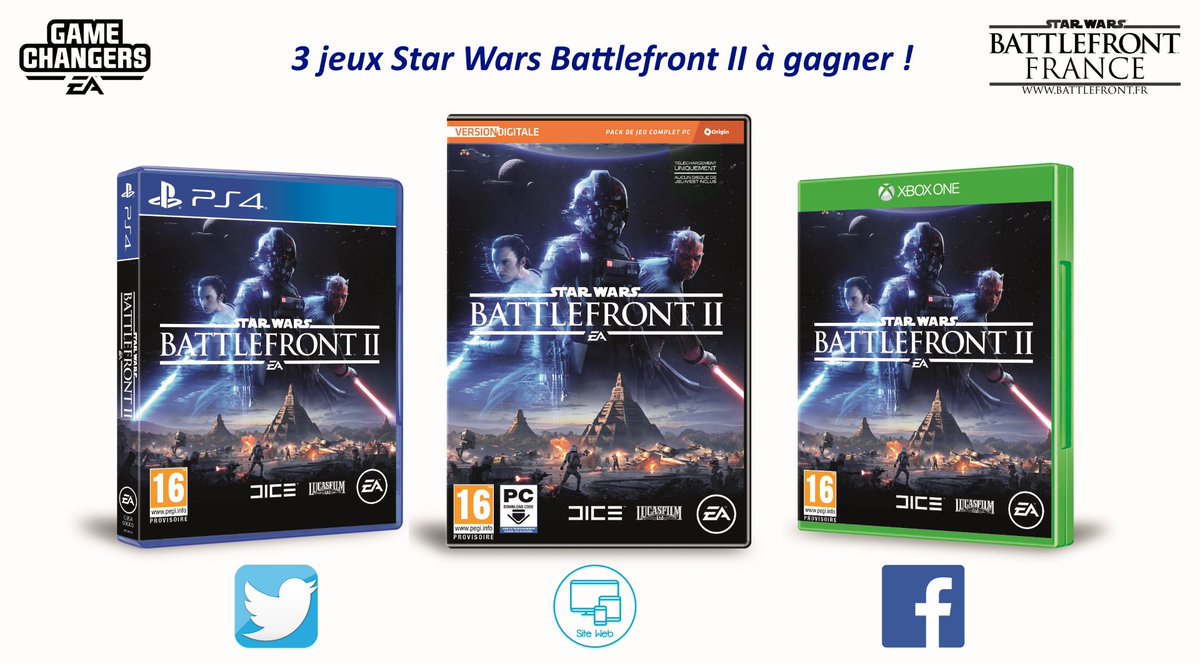 CONCOURS #StarWarsBattlefrontII !

Grâce à <a href="/EAFrance/">EA France</a> nous allons pouvoir vous faire gagner 3 jeux.

Tous les détails sont à retrouver ici → bit.ly/2iZo1GY
