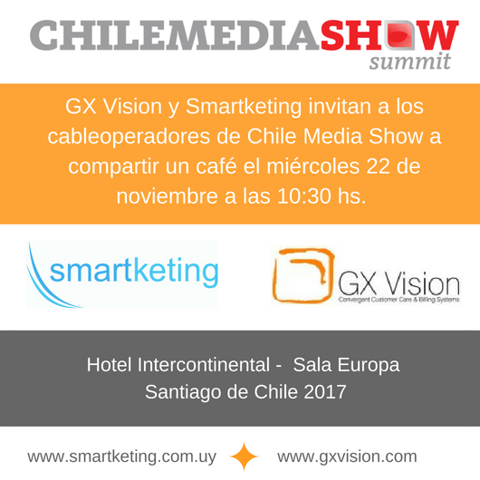 gxvision's tweet photo. 22 de Noviembre 10:30 AM... Hotel Intercontinental, Santiago de Chile Los esperamos a compartir un café en #CMS2017 #ChileMediaShow2017 @grupoisos https://t.co/WDh1K3SRRW