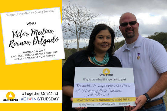 OneMindOrg's tweet photo. Husband and wife team Victor Medina & Roxana Delgado support those impacted by brain injury. You can too through One Mindโs #GivingTuesday campaign. Make a donation today! https://t.co/PURhcj5sAZ #TogetherOneMind https://t.co/GppThcZYbo