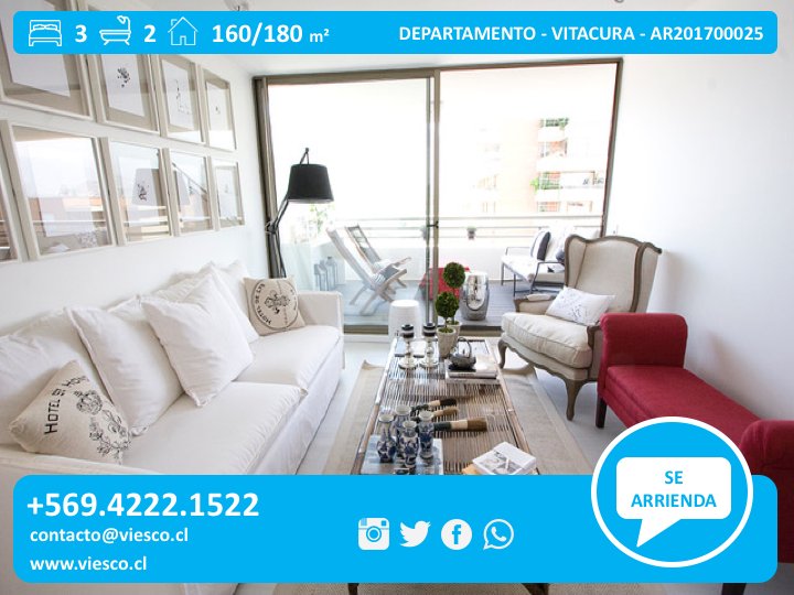 ViescoContacto's tweet photo. SE ARRIENDA DEPARTAMENTO 3D+2B, más info https://t.co/dRH7ff9DxQ Portalinmobiliario GranDateador #BuenRT Chile Ventas VentasYDatos Chile TodoRTChile https://t.co/Ykitzl2Fi0