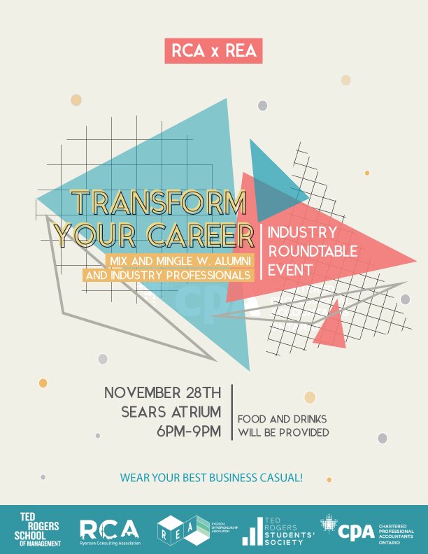 ryerconsulting's tweet photo. We are collaborating with the Ryerson Entrepreneurship Association to bring you the most exciting event of the semester!Rotate amongst alumni and industry professionals to gain knowledge of the consulting industry and make vital connections that will help you in your career! https://t.co/SeQIfGbXuF