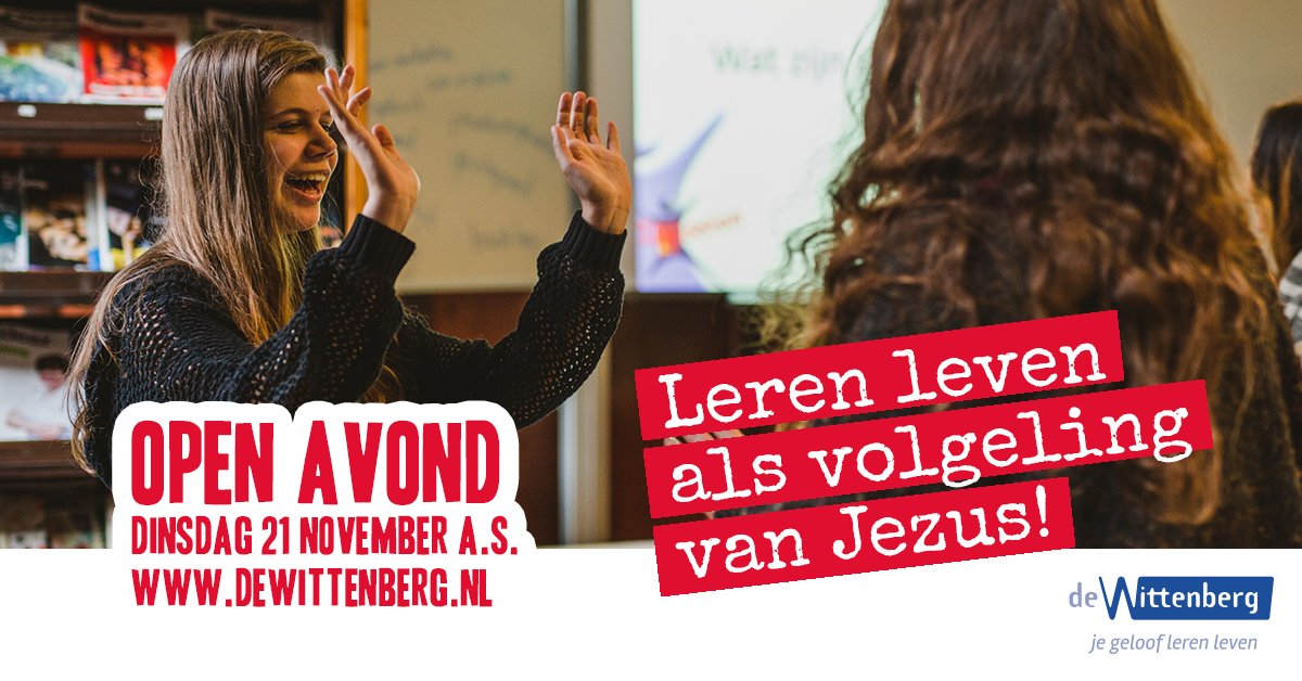 Komende dinsdag weer een toffe open avond op <a href="/dewittenberg/">De Wittenberg</a>!! Met alle info over #opleidingen, #cursussen, #trainingen, verhalen van #studenten, rondleiding, (gratis) warme hap!! Meer info: dewittenberg.nl/openavond #bijbelschool #church #kerk #tussenjaar #jongeren