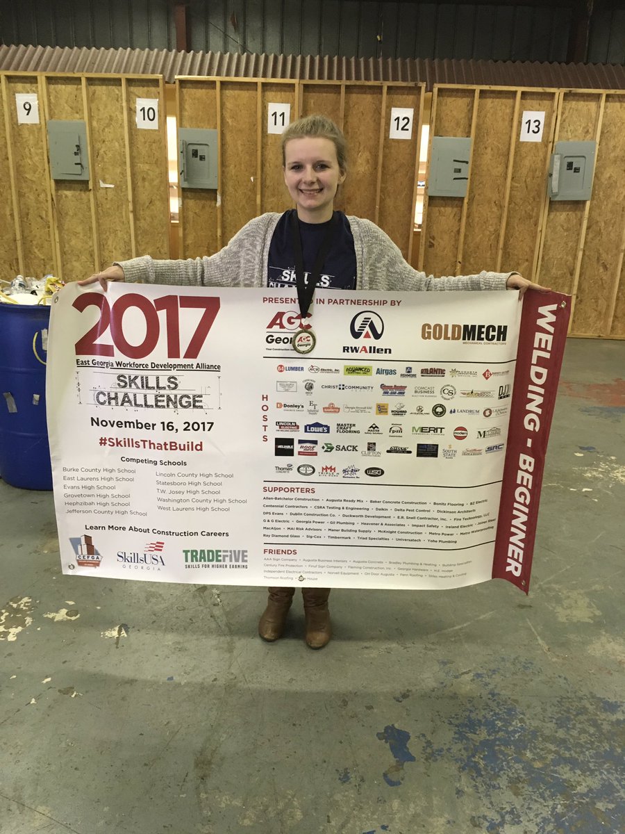 STEMGeorgia's tweet photo. Congratulations to Katlyn Fain from Evans High School .... winner of beginning welding skills competition. #skillsthatbuild https://t.co/TcreiHR8Vc