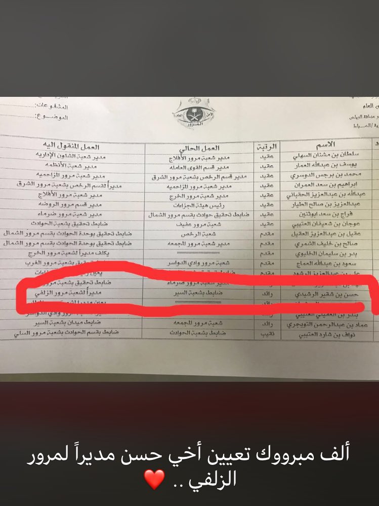 oliyan77's tweet photo. ألف مبروك تعيين أخوي الرائد حسن مديراً لشعبة مرور محافظة الزلفي .. الله يوفقه و منها للأعلى ان شاءالله .. https://t.co/eWwOKSy1Ic