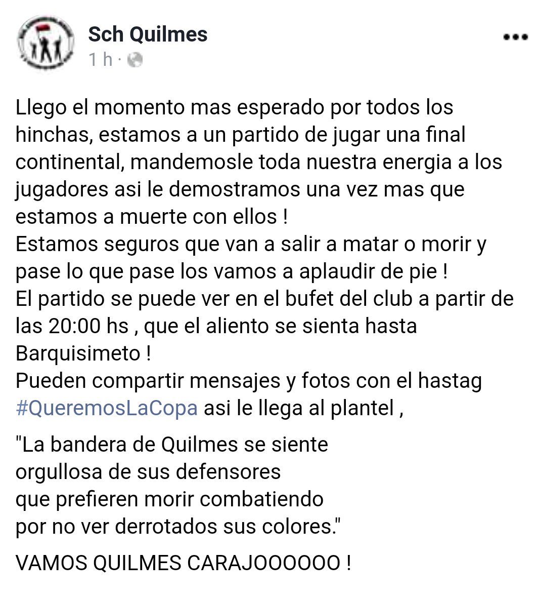 FilialMtonBell's tweet photo. Hoy es el día al que queríamos llegar. Una chance de meter a toda es loca gente de #Quilmes en la misma historia. Por ustedes, por nosotros, a dejar el corazon... #VamosQuilmes !!!
#QueremosLaCopa
#MarDelPlataEsDeQuilmes
#Argentina https://t.co/mYABKsjZtY