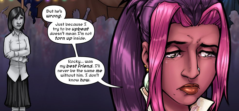 ComfortAndAdam's tweet photo. Raina remembers Rocky on today's page update of our comic Rainbow in the Dark​. Go read for FREE on our website here: https://t.co/kqKC7nsx97 https://t.co/oYny5gpncK