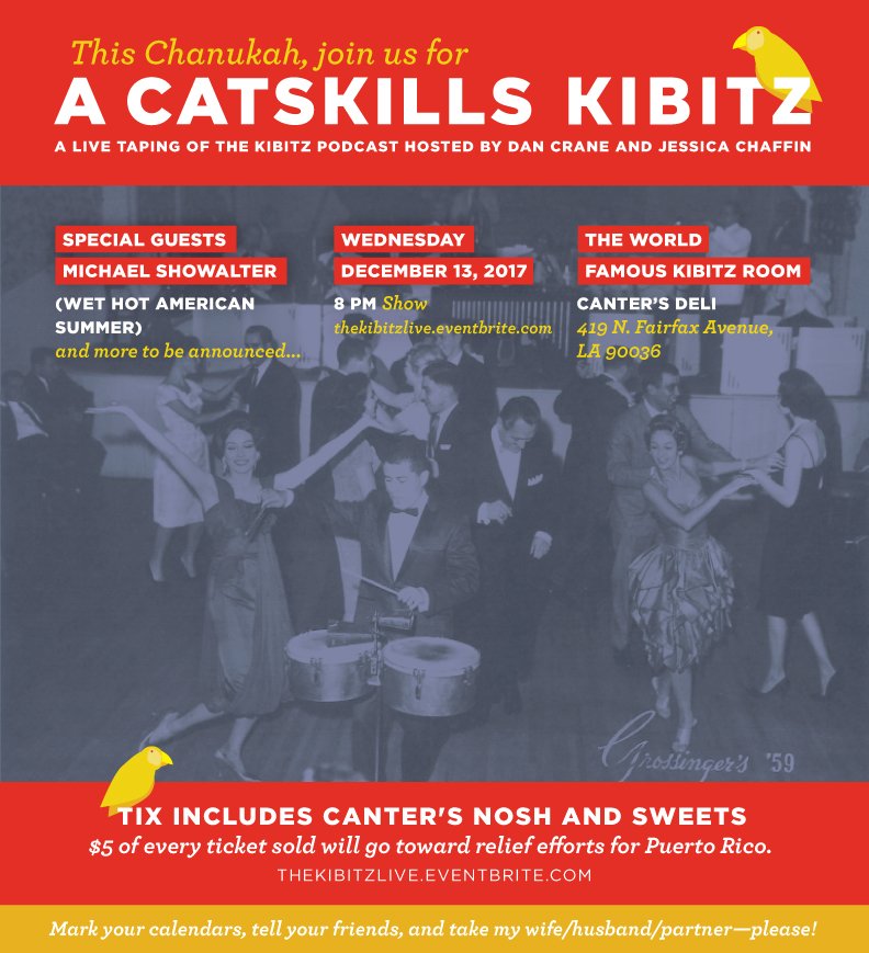 thecomedybureau's tweet photo. #OnTheHorizon:
@kibitzpod's A Catskills Kibitz at Kibitz Room @cantersdeli 12/13 w/special guest @mshowalter
https://t.co/jz04UibEzw https://t.co/ZSSp52JrTS