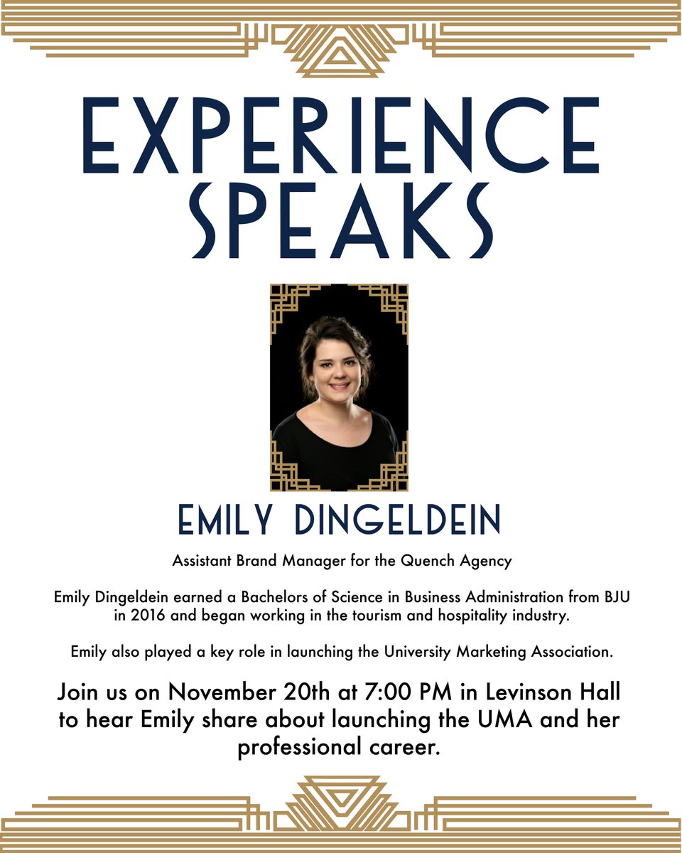 UMAbju's tweet photo. We are excited to announce our next Experience Speaks speaker- Emily Dingeldein! Emily was one of our founding members of UMA and is back to tell us about the impact UMA has had on her career. https://t.co/rdl5jAx0EE